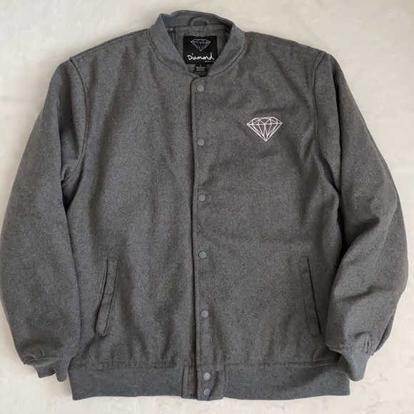{NWT) Diamond Supply Co. | Embroidered Logo Varsity Bomber Jacket Gray (L) - Picture 15 of 16